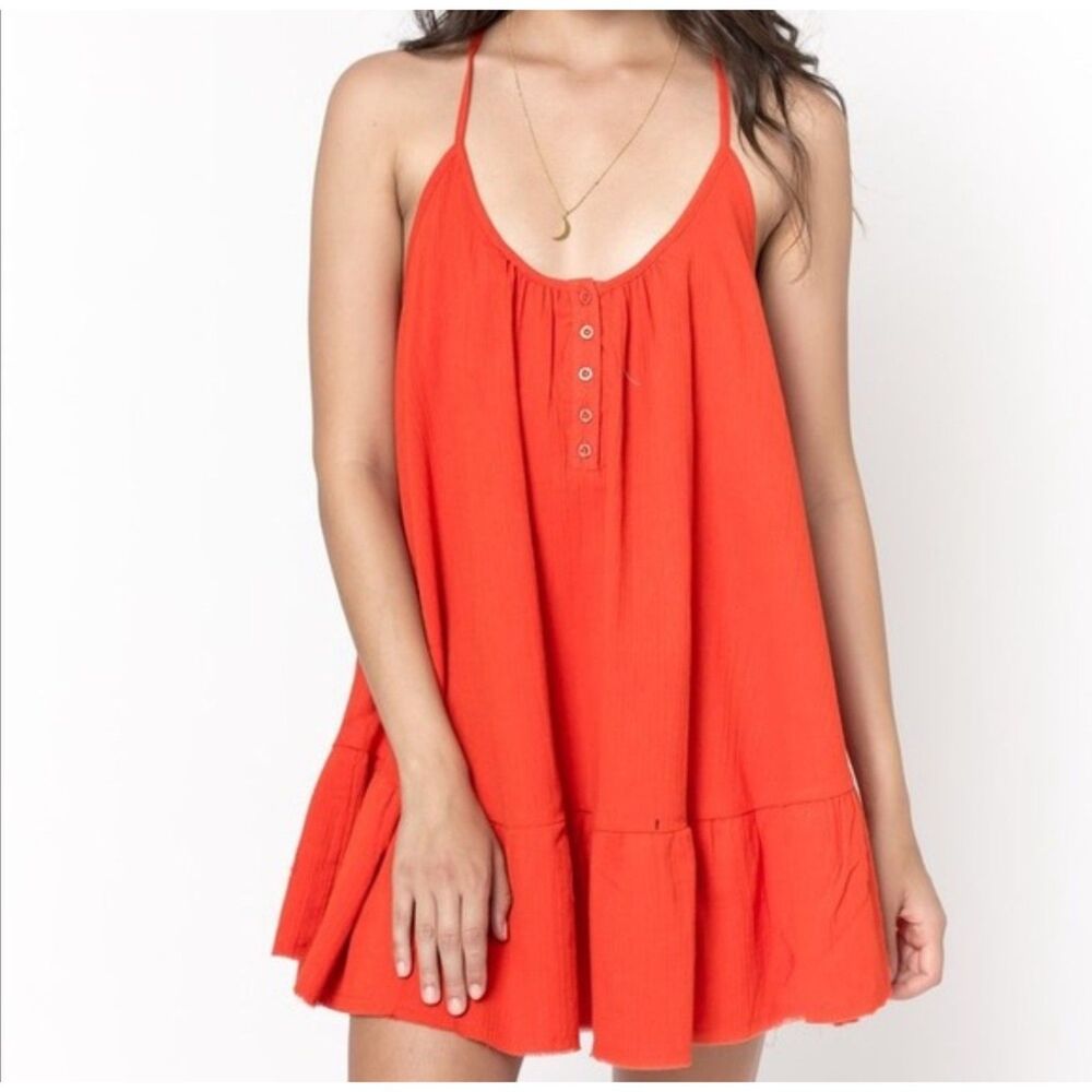 Sincerely Jules Red Rosa Cross Strap Dress Womens Sz S Shapeless Flowy Boho